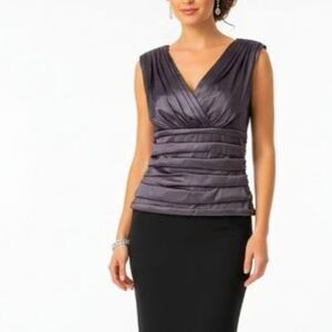 Tadashi NWT Women's Iridescent Purple Pleated Ruched V-Neck SS Formal Top Sz 14